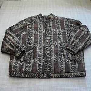 Vintage Anna and Frank Silk Quilted Jacket Large Tribal Ikat Print Boho Artsy‎